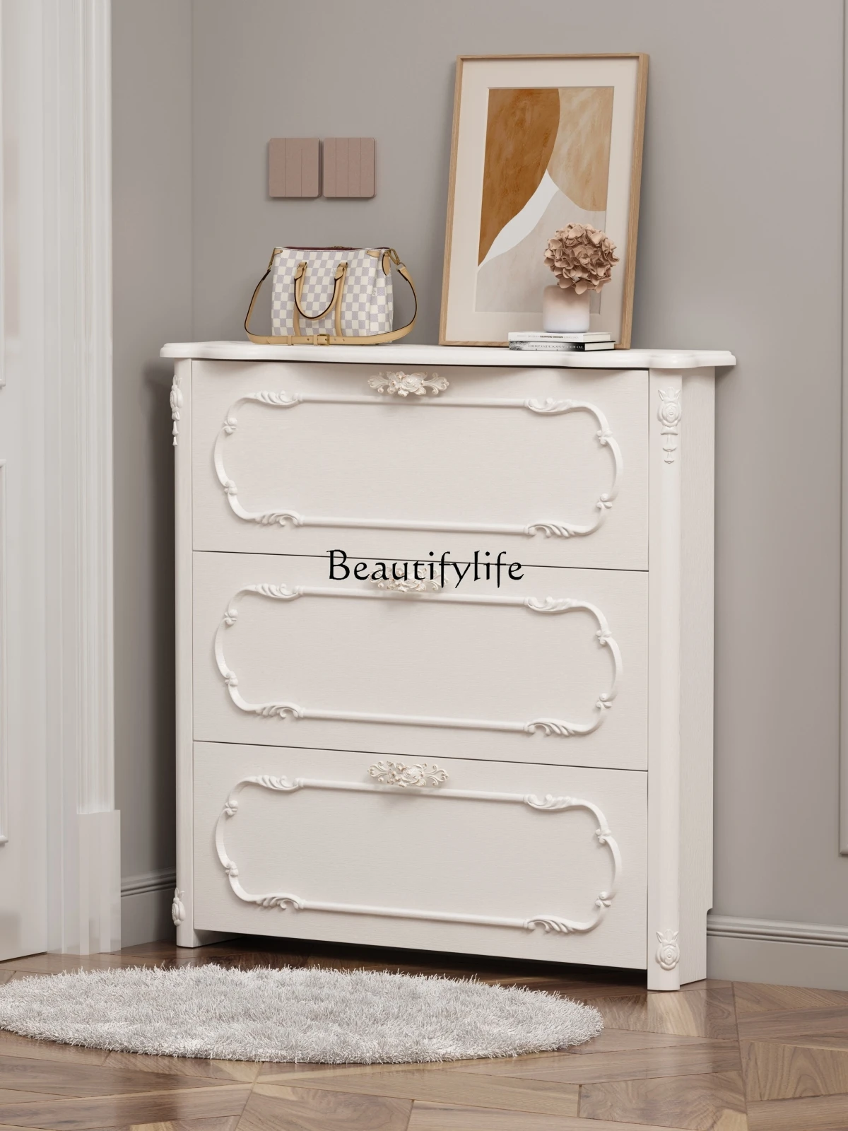 

Ultra-Thin Tilting Shoe Cabinet European-Style Simple Lobby White Doorway Locker Shoe Rack