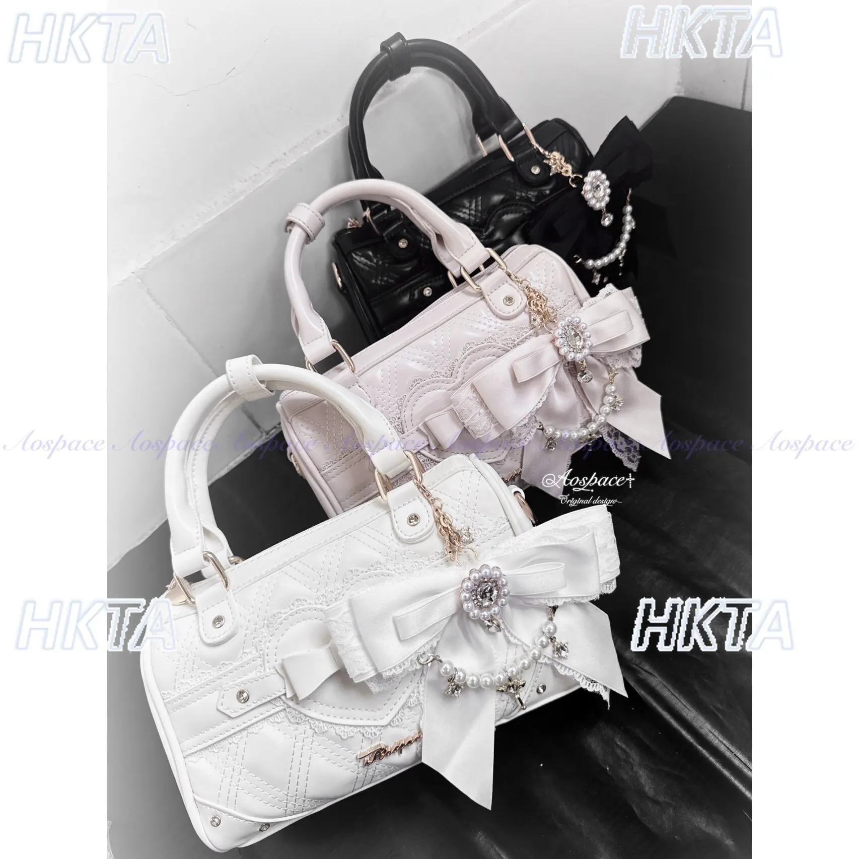 Borsa Originale in Stile Giapponese, Borsa a Tracolla Versatile con Cuore in Strass e Fiocco, Zaino Dolce Lolita per Donne e Ragazze