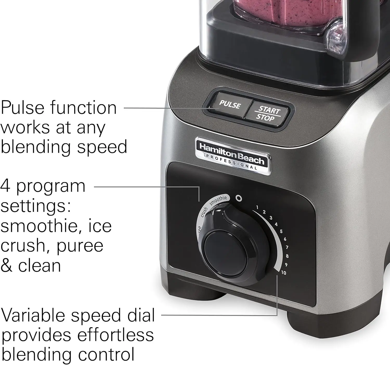 Beach Professional Quiet Shield Blender, 1500W, 32oz BPA Free Jar, 4 Programs & Variable Speed Dial for Puree, Ice Crush, Shakes 3