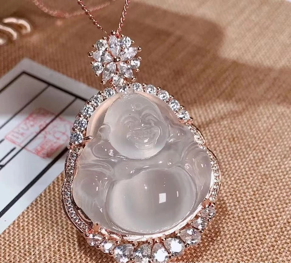 2280717-d7ca6e.jpg Sb4031fcfa6c8429e9edb56d6eb6877a3G High ice white chalcedony Buddha Gong pendant women's glass natural chalcedony necklace silver-plated inlaid jade jewelry Mallzona