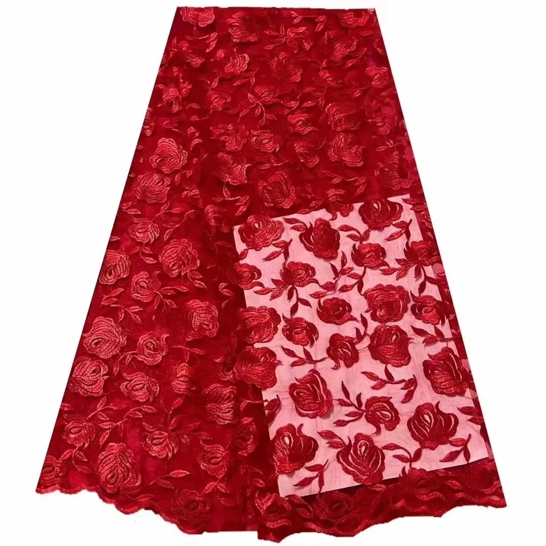 

African Velvet Lace Fabric With flower 2024 Newest High Quality Nigerian Embroidered African Lace Fabric 5 Yard For Party Dress