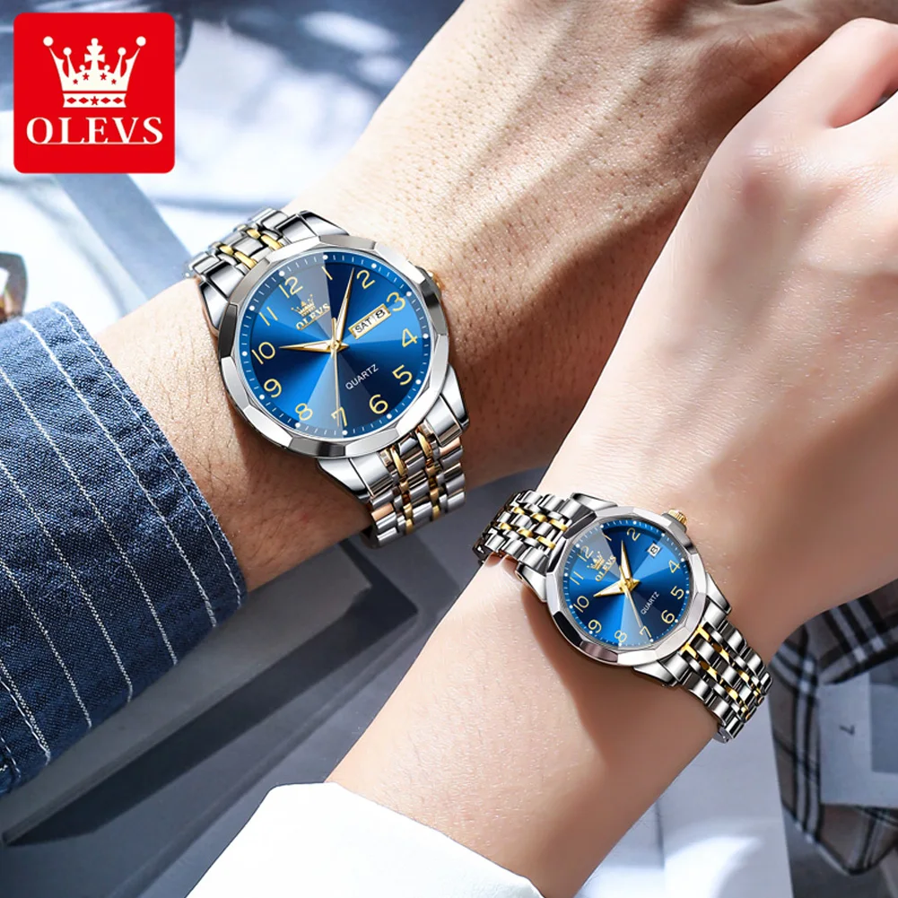 Couple Watch Men OLEVS Quartz Watch for Lovers Luxury Womens Wristwatch Stainless Steel Waterproof Luminous Relogio Masculino