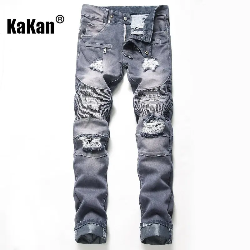 

Kakan - Nostalgic Worn-out Motorcycle Personalized Men's Jeans, European and American New Trend Stretch Jeans Men K02-6601