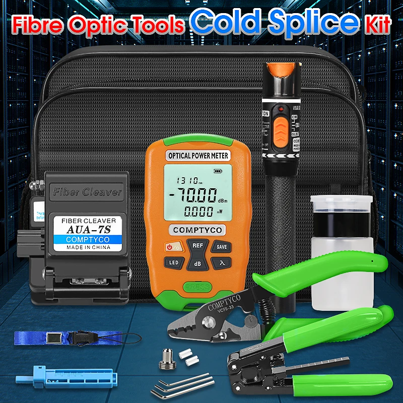 

AUA-7S FTTH Fiber Optic Tool Kit -70~+10dBm/-50~+26dBm Mini Optica Power Meter and 10mW Visual Fault Locator Fiber Cleaver