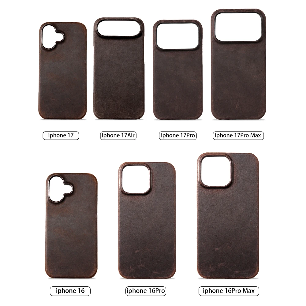 Retro Luxury Full Grain Cowhide Leather MagSafe Case - Genuine Oiled Pull-Up Leather Magnetic Cover