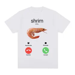 Shrim Is Calling Funny Shrimp Meme Graphic Tee - Unisex Harajuku Fashion Cotton Top - XS (White)