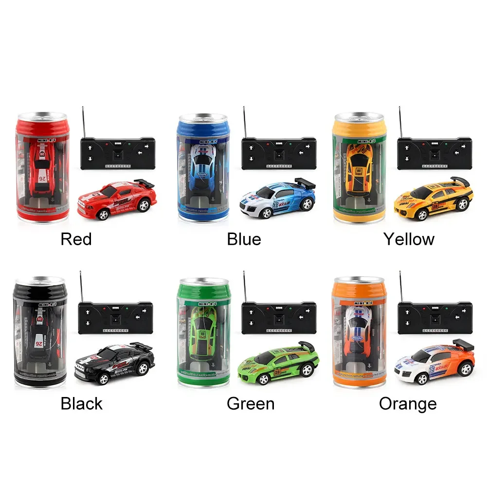 Coke Can Remote Control Car Battery Operated Remote Control Racing Vehicle LED Lights Mini RC Car with Roadblocks Christmas Gift