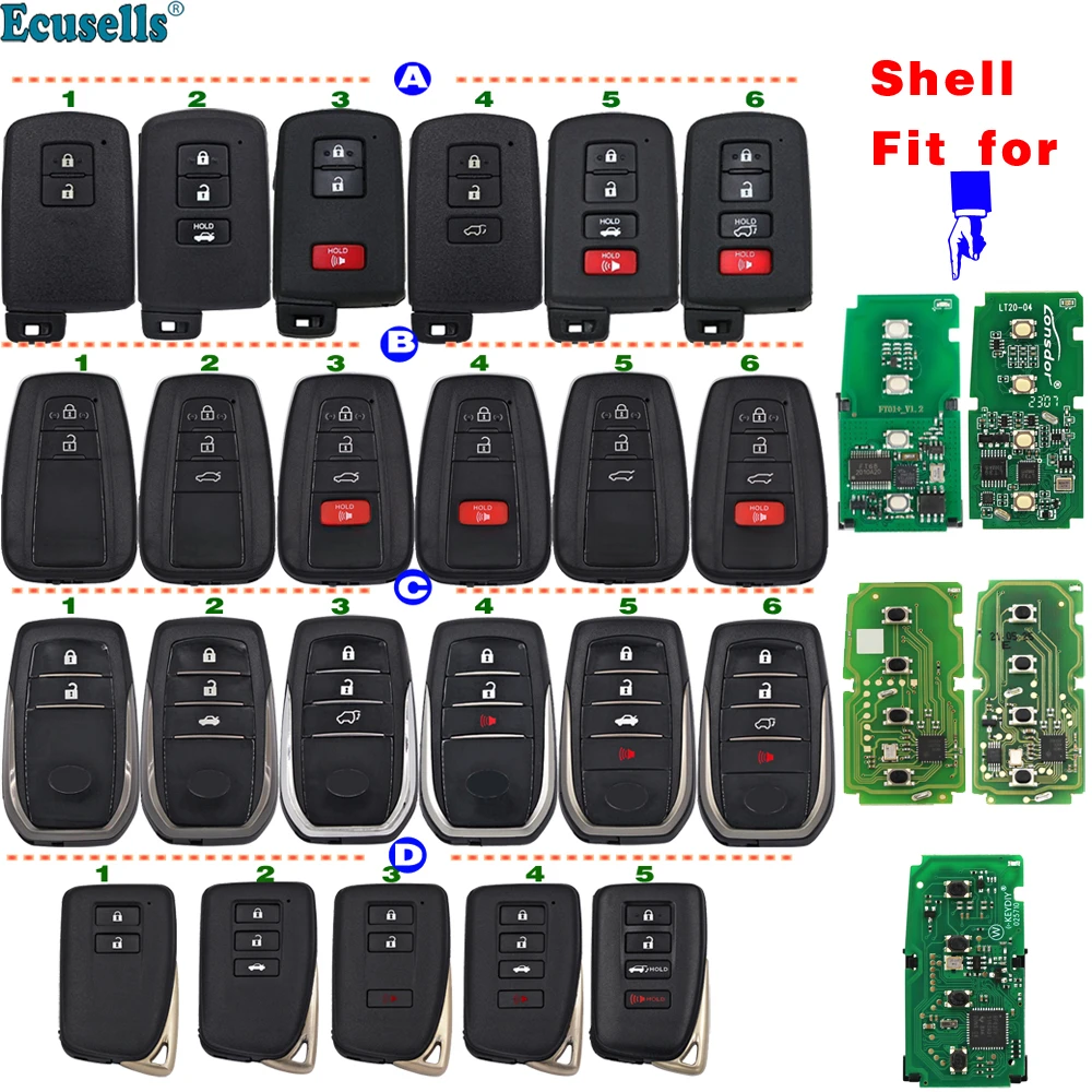 Ecusells Univesal Smart Key Shell for Toyota Camry RAV4 for Lexus Fit VVDI XM38 Key XSTO00EN XSTO01EN Lonsdor LT20 FT01 TB01 key case,car key shell,key shell