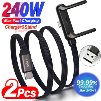 USB C to USB C Cable 240W Fast Charging Cable with Stand Durable Type-C Cables with 90° T-Shaped Stand for iPhone 17 16 Samsung 1