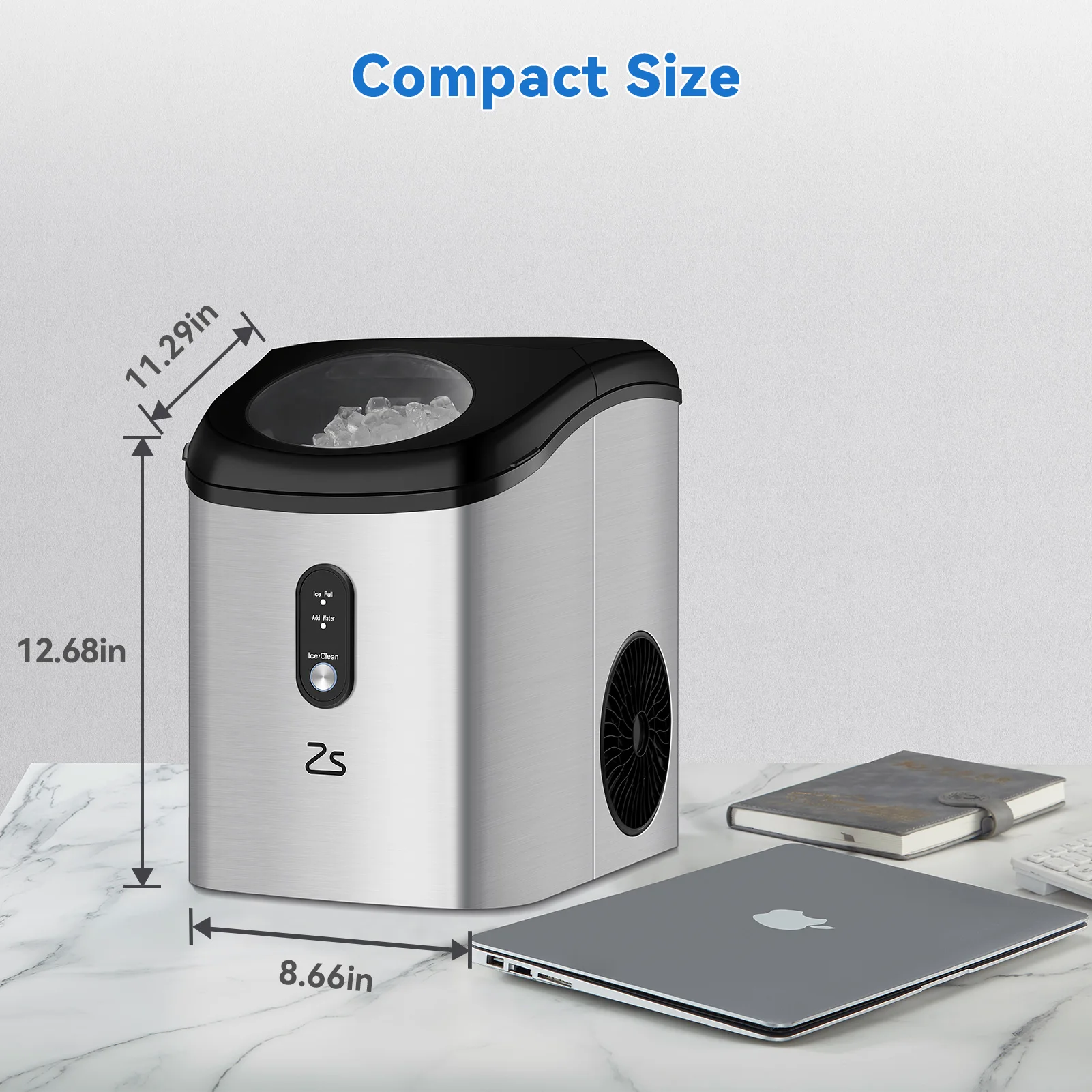 Countertop Ice Maker with Soft Chewable Ice, Portable Ice Maker with Self-Cleaning, 33Lbs/24Hrs, One-Key Operation 5