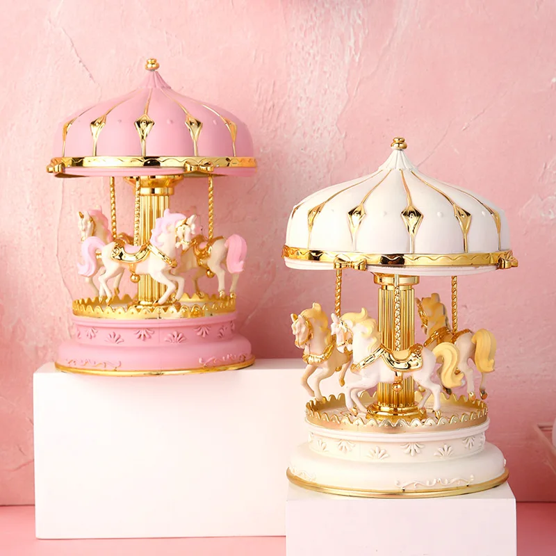 Creative Luminous Music Box Elegant Colorful Glitter Carousel Music Box Home Decoration Children Girls New Year's Birthday Gift
