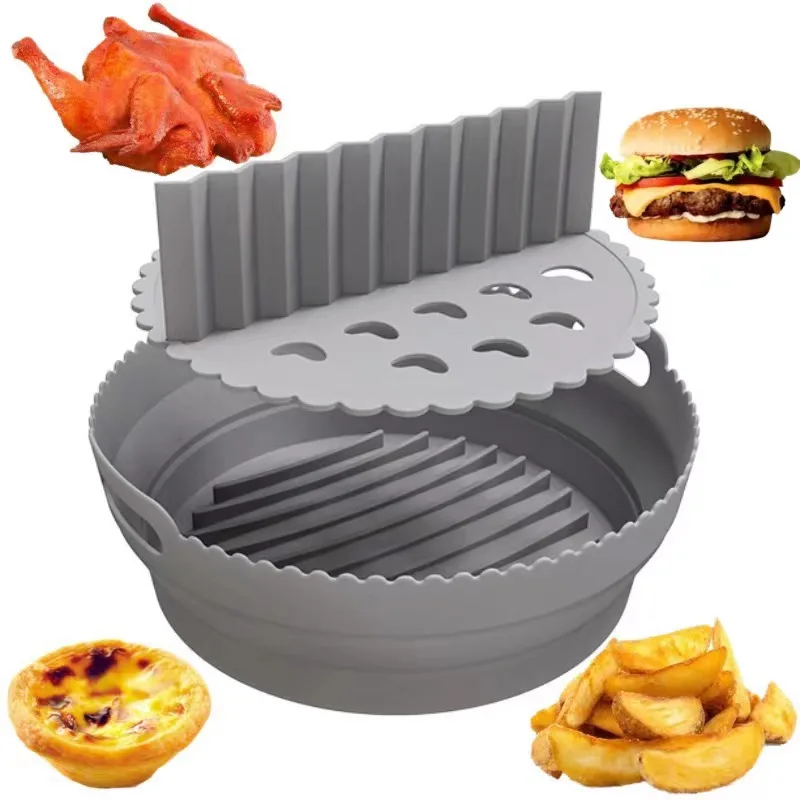 

Collapsible Air Fryer Silicone Pot,Reusable Food Safe Oven Accessories Silicone Liners,Easy Cleaning Non-stick Baking Basket Pan