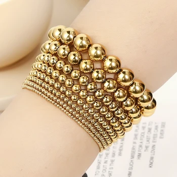 패션 쥬얼리 18K 골드 도금 방수 금속 공, 고품질 부드러운 직경 3mm, 4mm, 6mm, 8mm 탄성 스테인레스 스틸 팔찌