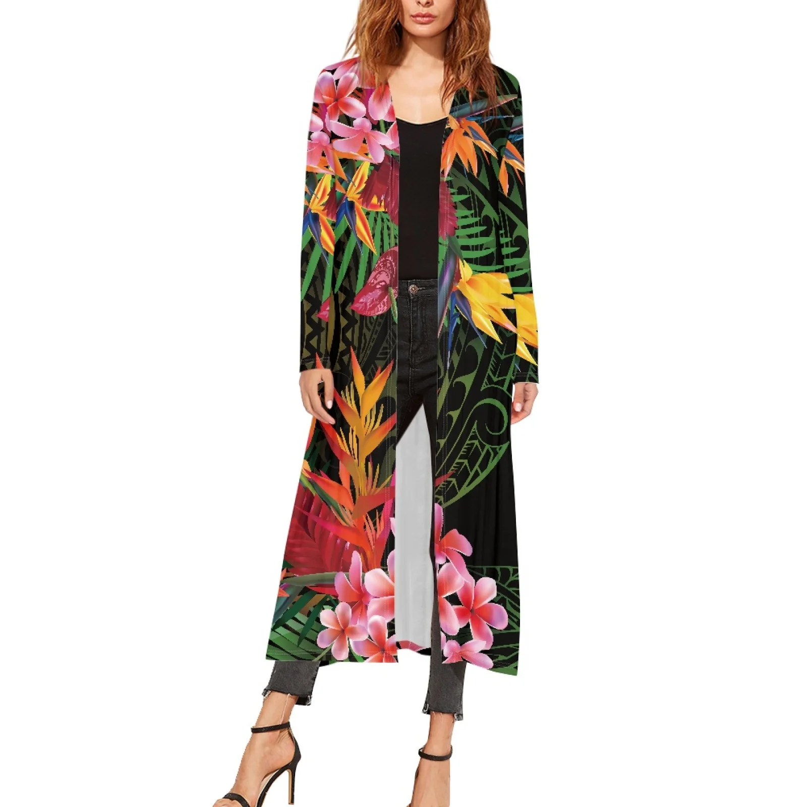 

Lightweight Kimono for Women, Polynesian Tribal, Fijian Totem, Fiji Prints Cardigan,Casual Coat, Personality,Nice Floral Pattern