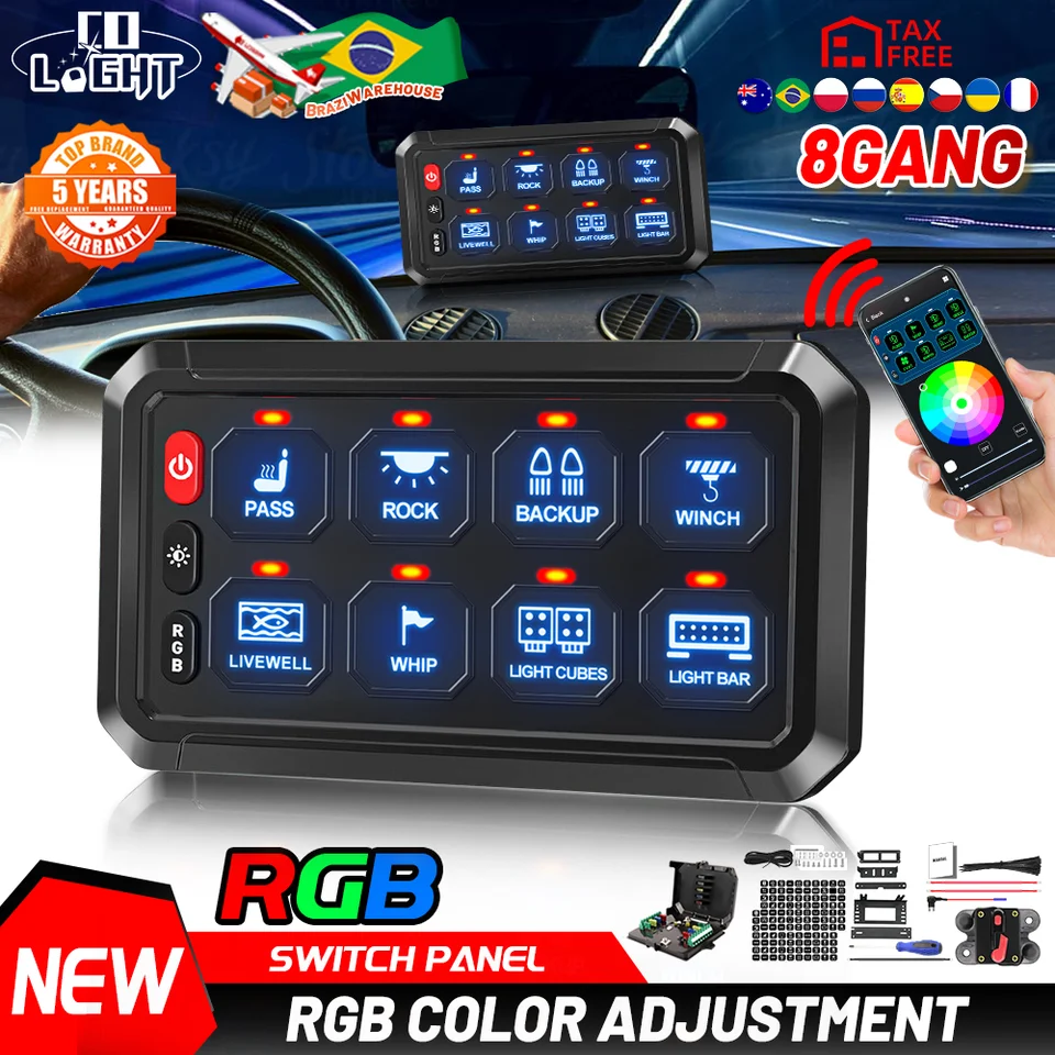 Bluetooth Switch Panel Chelhead 12 Gang Switch Panel With APP & Bluetooth  Control – RGB Backlit, 80A, Waterproof For Truck, Boat, RV, SUV RGB Switch  Panel