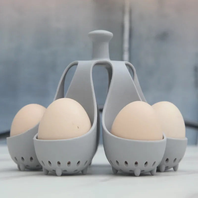 Boiled Egg Holder Silicone Egg Steamer Tray Kitchen Accessories with Anti-scald Handle egg boiler mold cup,egg poacher,silicone egg poacher,egg cup holder