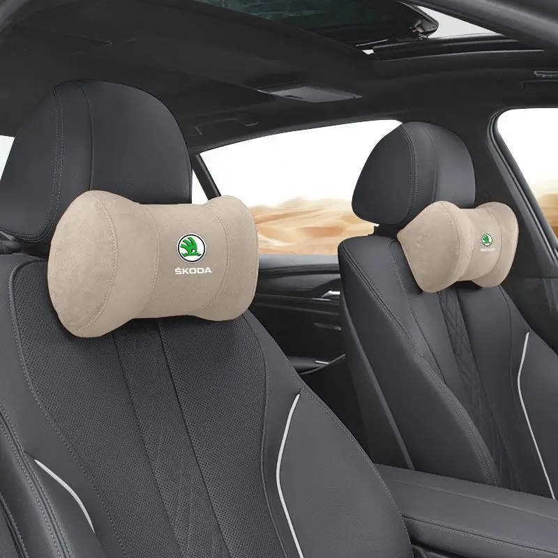 자동차 좌석 안전 머리 받침 패드 Skoda Octavia 용 자동 로고 목 베개 Superb Rapid Kodiaq Karoq Fabia Kamiq Roomster Citigo