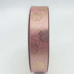 Gold and Silver Foil Rose Floral Satin Ribbon - 25mm, Elegant DIY Packaging Accessory - 48yards (20)