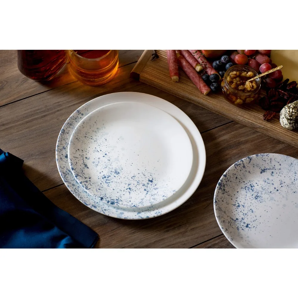 18-Piece Service for 6 Dinnerware Set, Lightweight Round Plates and Bowls Set, Indigo Speckle
