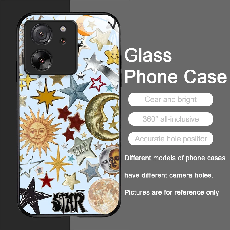 Luxury Retro Style Stars and Moon Y2K Tempered Glass Phone Case