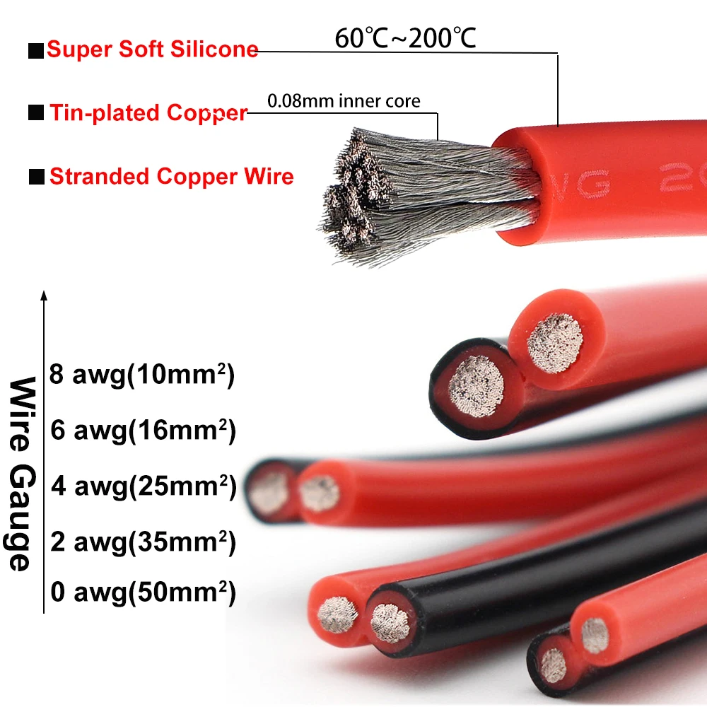 Set di cavi per batteria in Silicone morbido con spina ad alta corrente 50A 120A 175A 350A 0 ~ 8AWG connettore di ricarica rapida per auto elettrica a doppio polo