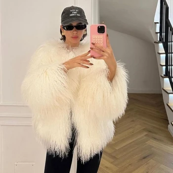 OFTBUY Giacca in pelliccia di pecora mongola Donna Nuovo Autunno Inverno Top Abbigliamento Moda Addensato Caldo Vera pelliccia Cappotto a maniche lunghe Donna 1