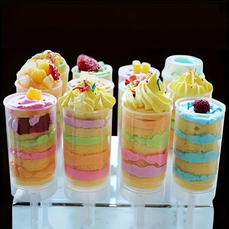 1pc Cake Explosion Tubes - Durable Plastic Dessert Jars with Push-up Ice Cream Design, Lids, Bases & Stick