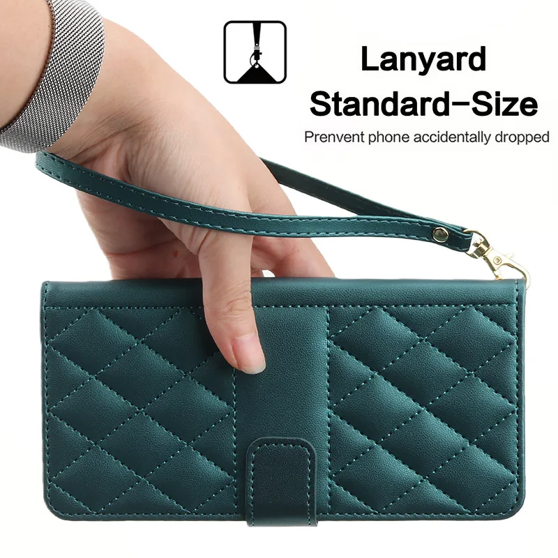 Elegant Solid Color Flip Wallet Leather Case with Lanyard and Back Cover