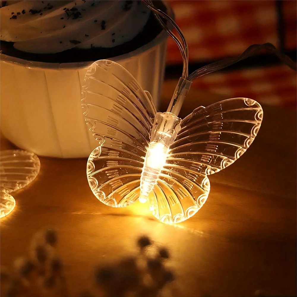 LED String Lights 2M Butterfly Lamp Yard Light for New Year Decorations and Outdoor Lighting Batteries Not Included