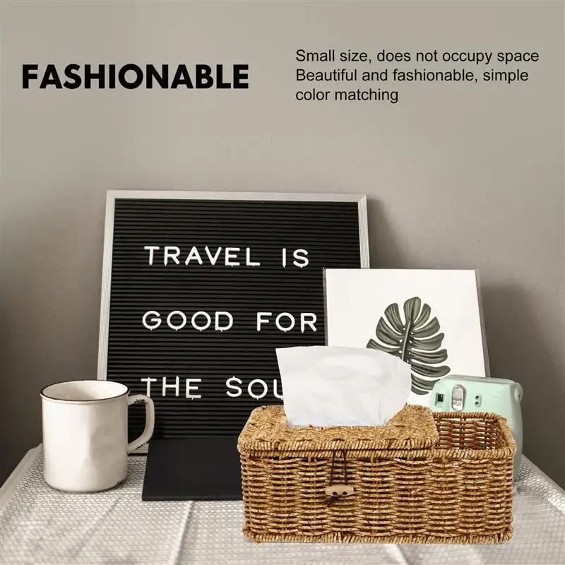 Large Size Woven Storage Box Tissue Holder Natural Paper Container Napkin Box Home Kitchen Bathroom ganization Housewares 3