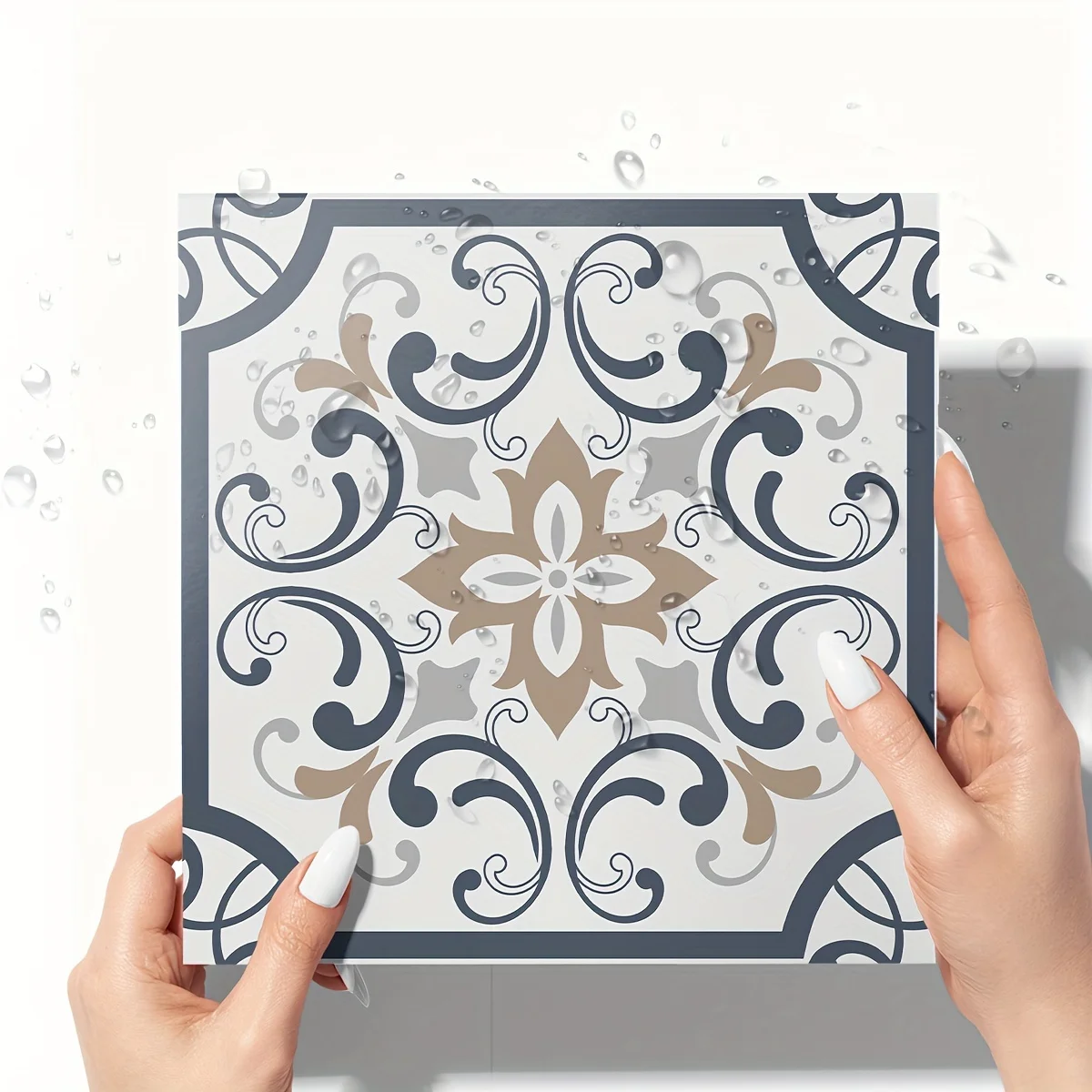9PCS retro printing floral pattern home decoration floor stickers waterproof non-slip self-adhesive imitation ceramic tile stic
