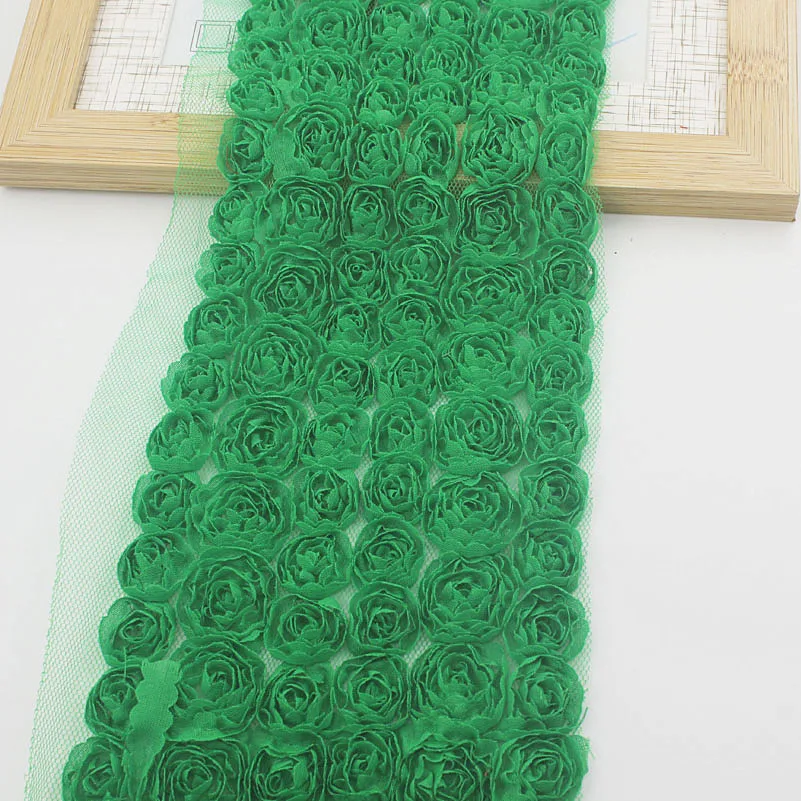 2y/lot 10cm 6 Rows Chiffon Rose Trimming for Princess Girls Dress Clothes Romper Sewing Lace Children Hair Bow Supplies