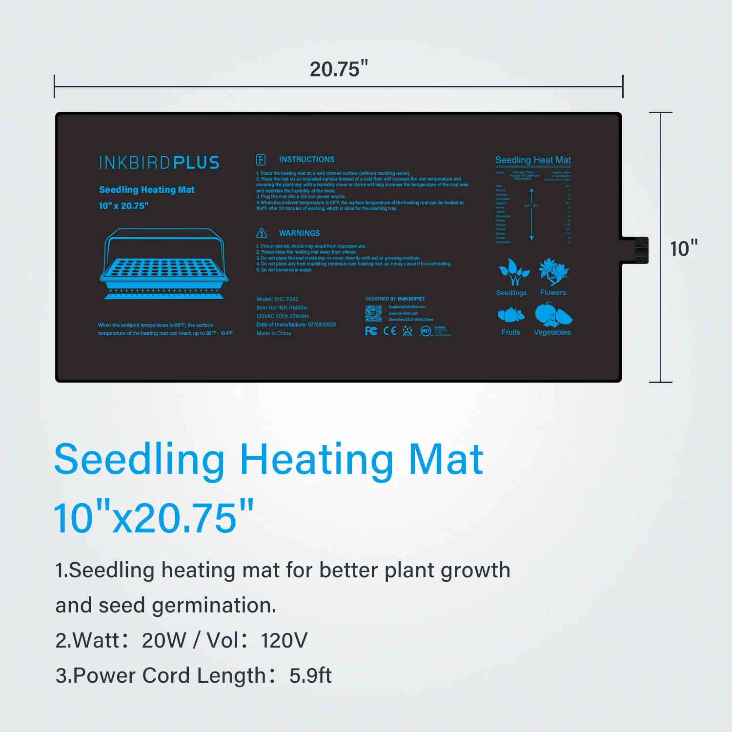 20.75x10CM EU/US/UK/AU Plug Seedling Heat Mat Waterproof Plant Seed Germination Propagation Clone Starter Warm Pad Mat Garden