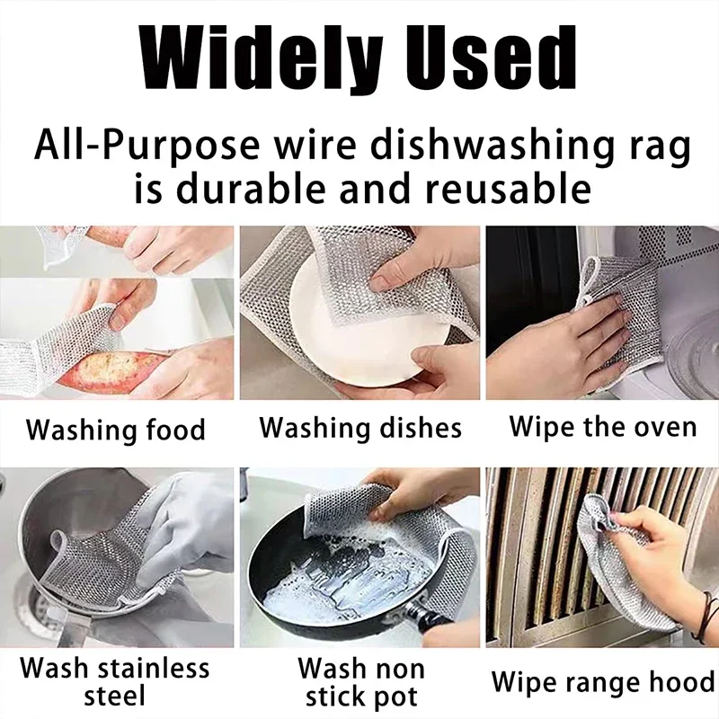 Kitchen Cleaning Cloth Reusable Steel Wire Cleaning Rag Non Stick Oil  Dishcloth for Pans Stove Rust Removal Clean Tools - AliExpress