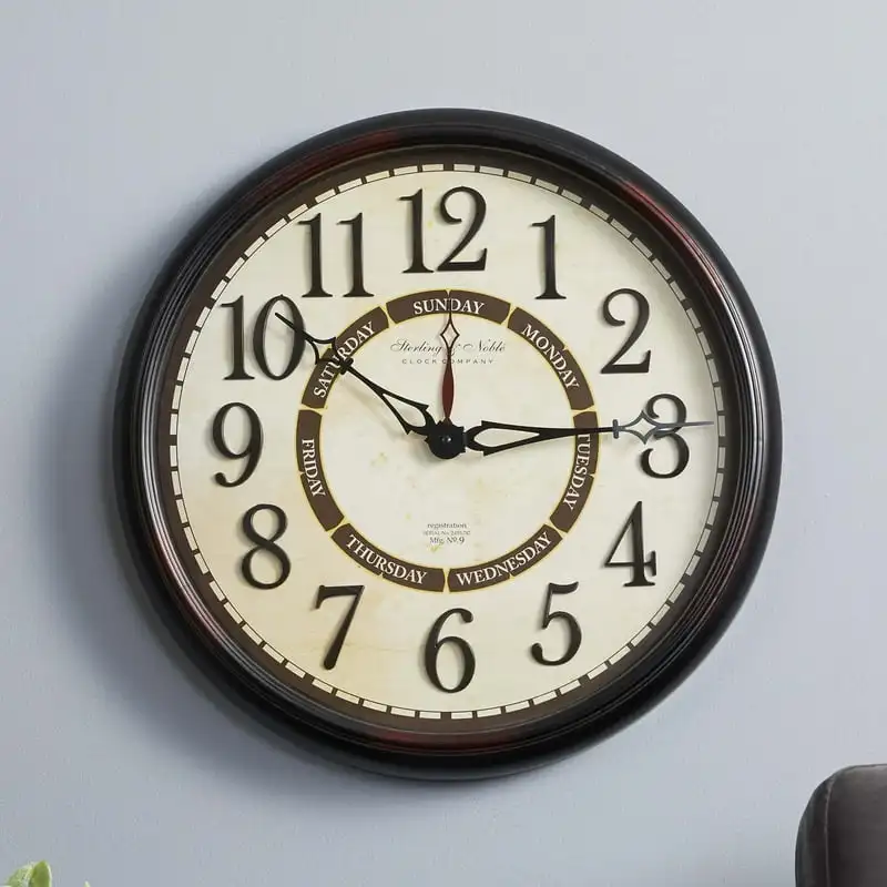 

Bronze Round Indoor Analog Calendar Wall Clock with Quartz movement and Arabic Numbers