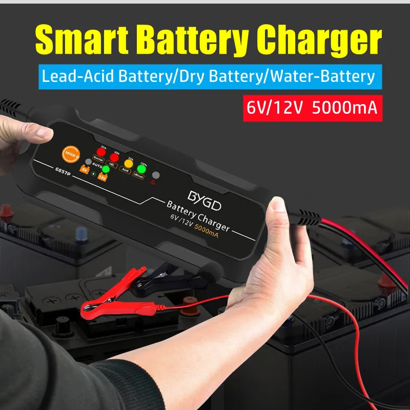 

New 6V/12V 5000mA Automatic Smart Battery Charger Battery Maintainer Trickle Charger For GEL WET AGM Lead Acid Batteries Charger