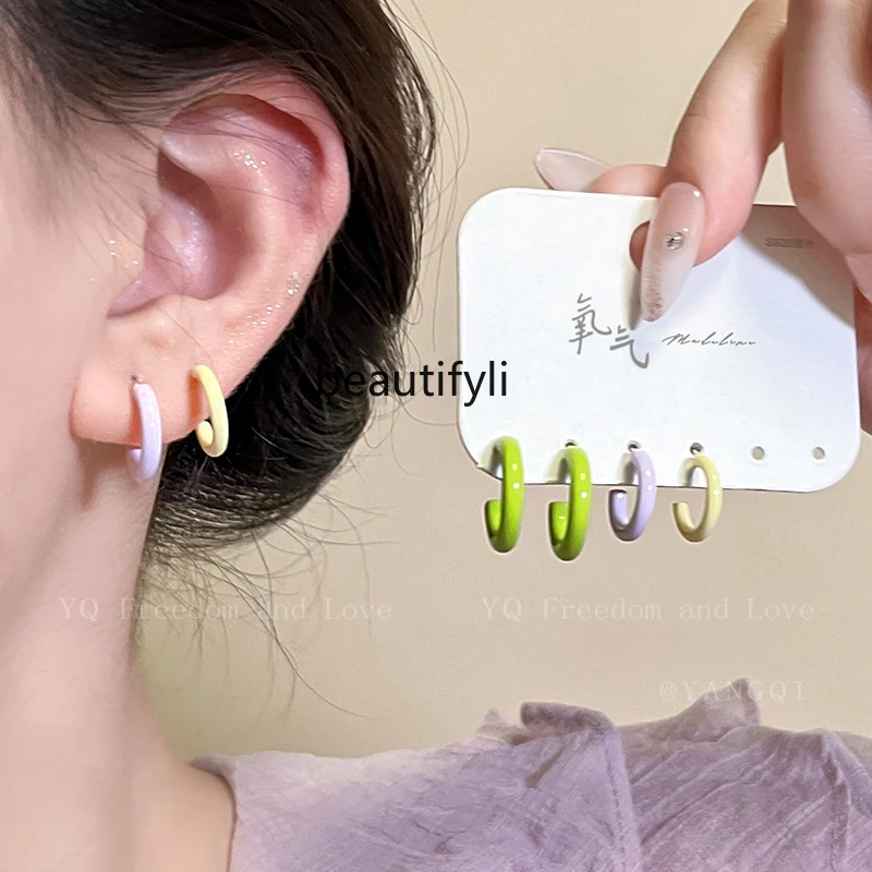

Colorful Summer Dopamine Circle Simple Bracelet Earrings Suit Special-Interest Design Western Style Earrings New Earrings