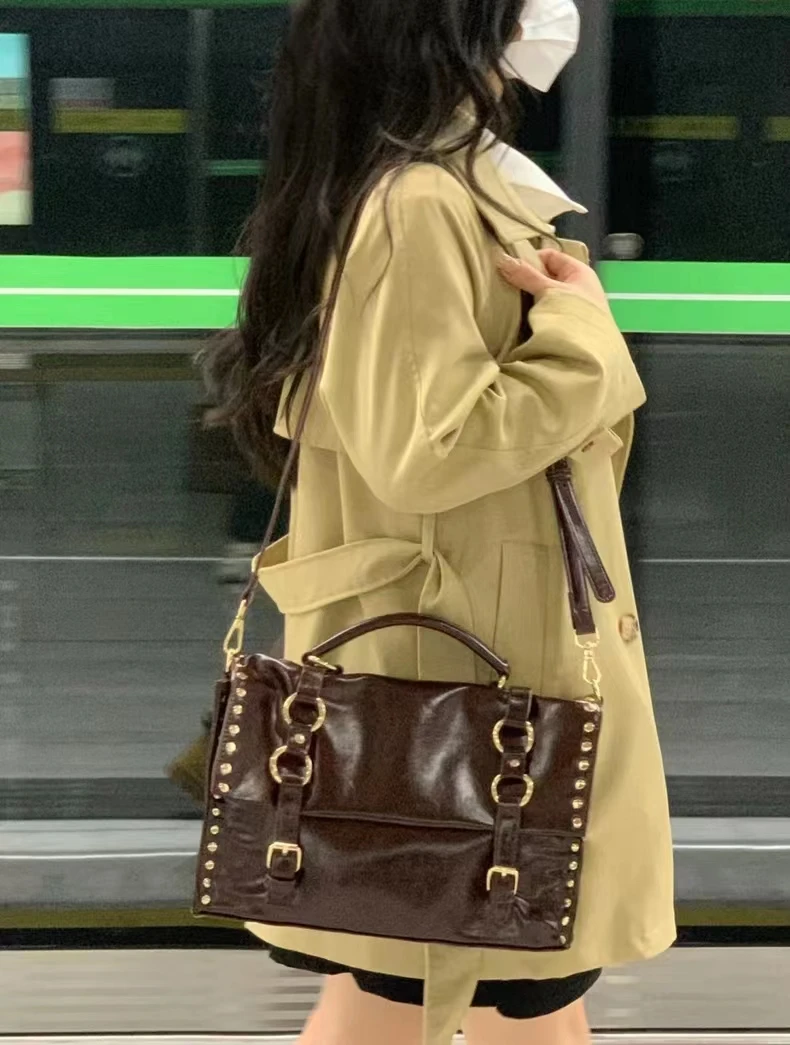 High Grade Women Man Fold Over Huge Capacity Campus Laptop Satchel Shoulder Purse Messenger Crossbody Bag