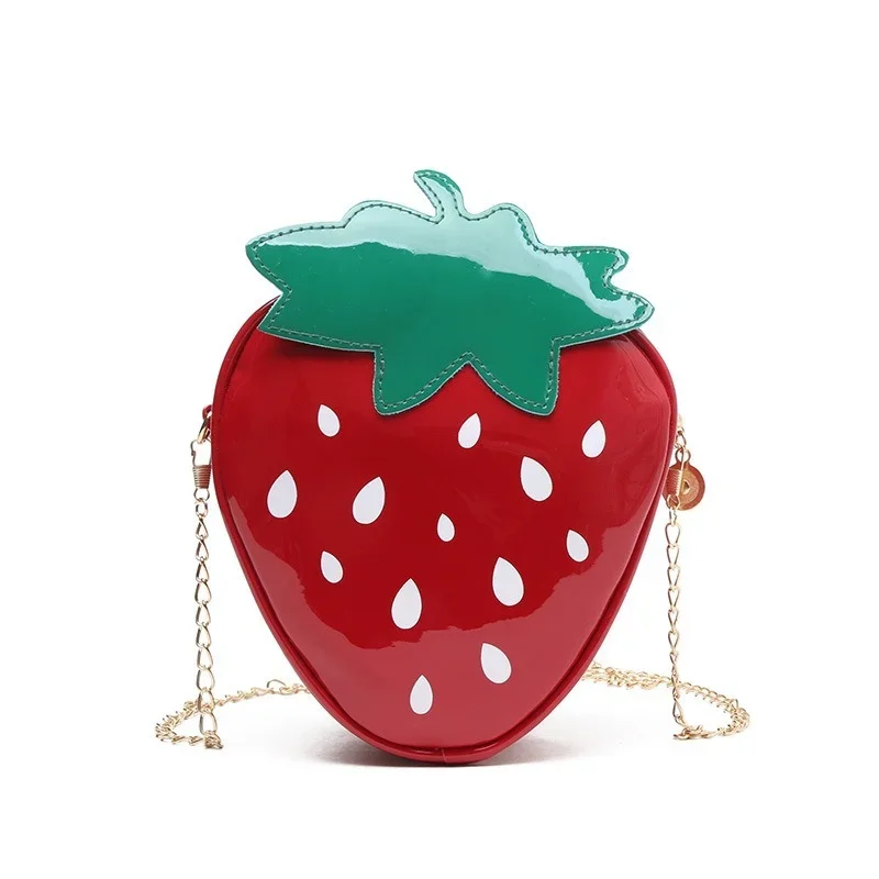 Women Shoulder Bag Strawberry Shape Pu Leather Chain Crossbody Girls Cute Fruit Purses and Handbag