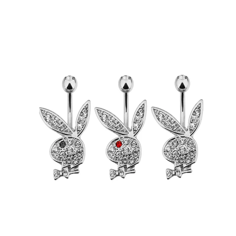 Belly Button Rings Bunny Navel rings Gold color Rabbit Belly Rings for Women Gem stone Pink Bunny Fake Piercing Ring 1pc