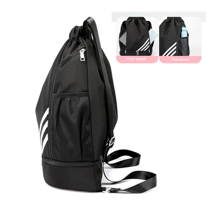 Leather Drawstring Bag for Women and Men Black Leather Yoga 