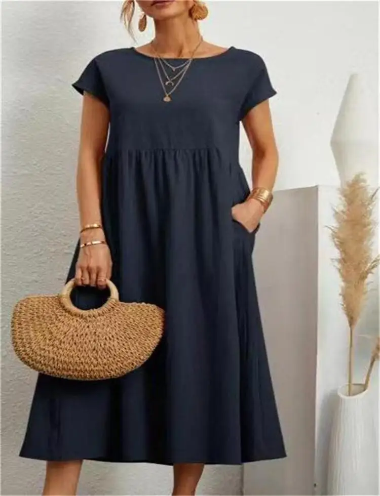 

Women's Dress 2023 New Fashion Sleeveless Loose Cotton Linen Casual Mini Dresses with Pocket New Femme Vestidos Women Clothing