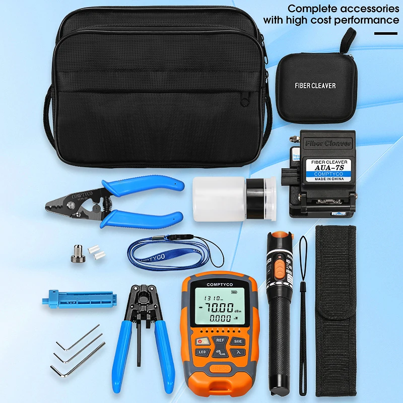 Optical Fiber Cold Splicing Kit Set With Fiber Cleaver AUA-M7 Mini 3 in 1  Optical Power Meter Visual Fault Locator10mw