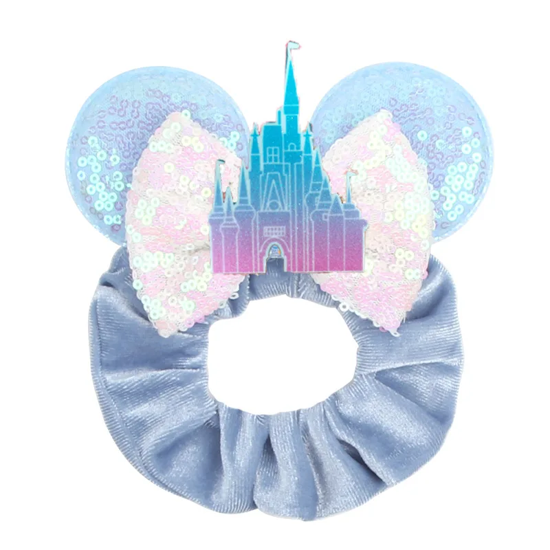Hair Scrunchies Disney Ears Velvet Hairbands Girls Sequins Bows Headband Women Kids Party Diy