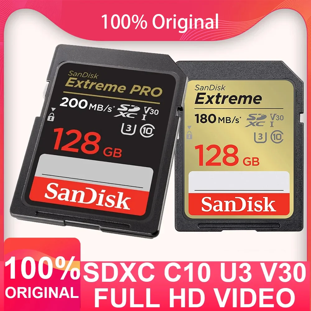SanDisk-Carte mémoire flash Extreme Pro pour appareil photo, carte SD, 32  Go, 64 Go, 128 Go, 256 Go, irritation 10, U1, U3, 4K, 16 Go, 512 Go, SDHC,  SDXC