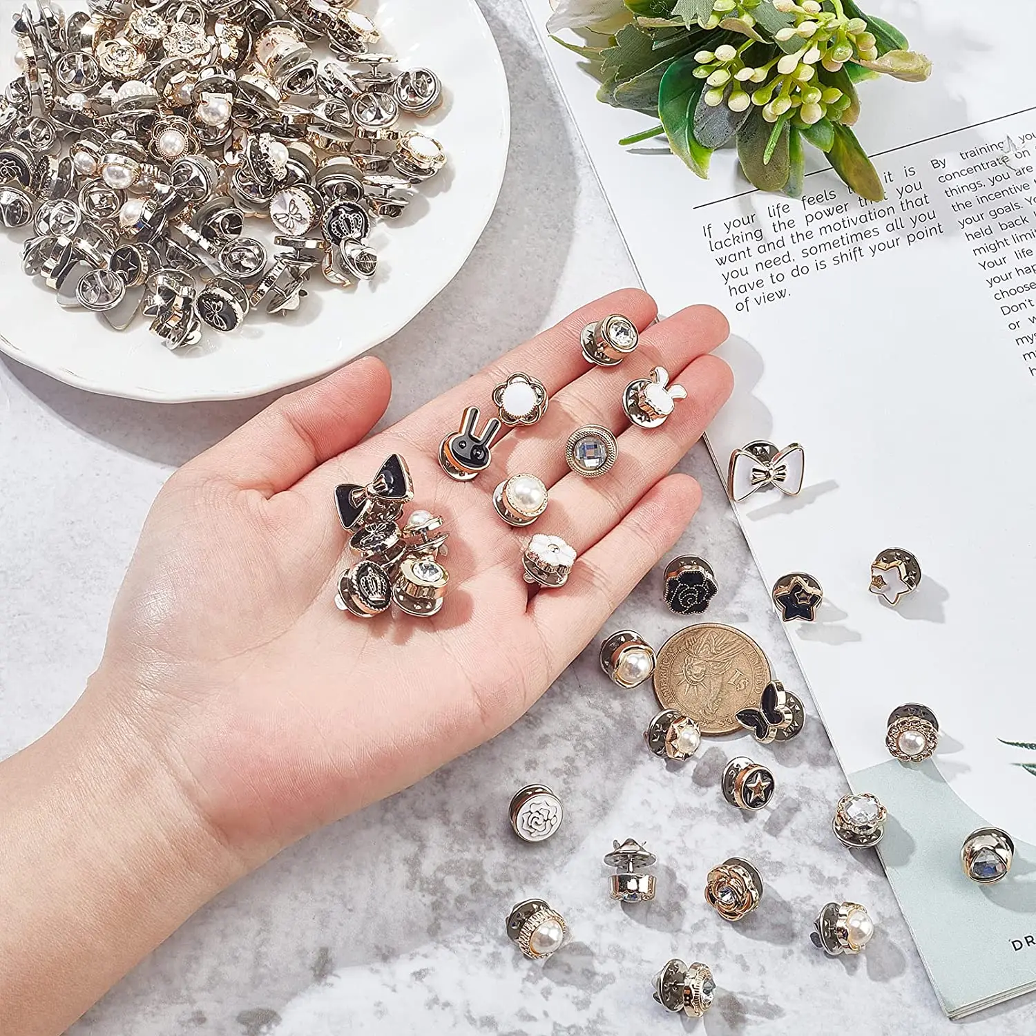 Bottoni A Gambo Bianco Perlati In Resina 15mm | 10 Pezzi Per Cucito, Abbigliamento E Scrapbooking Fai-da-te - 4