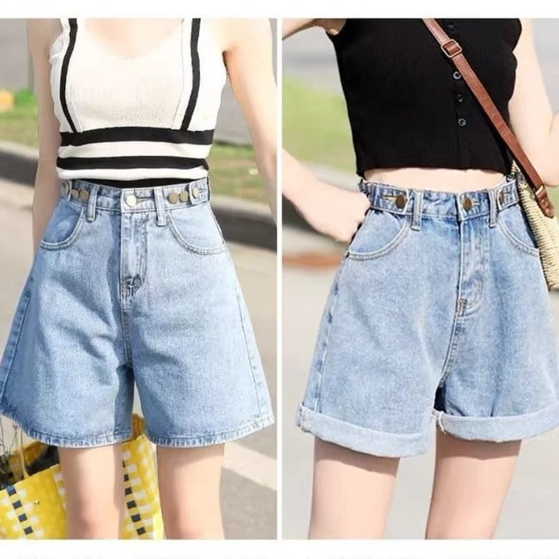 

Women's Denim Shorts Classic Vintage Blue Black Wide Leg Female Caual Summer High Waist Ladies Shorts Jeans for Women Mokijins
