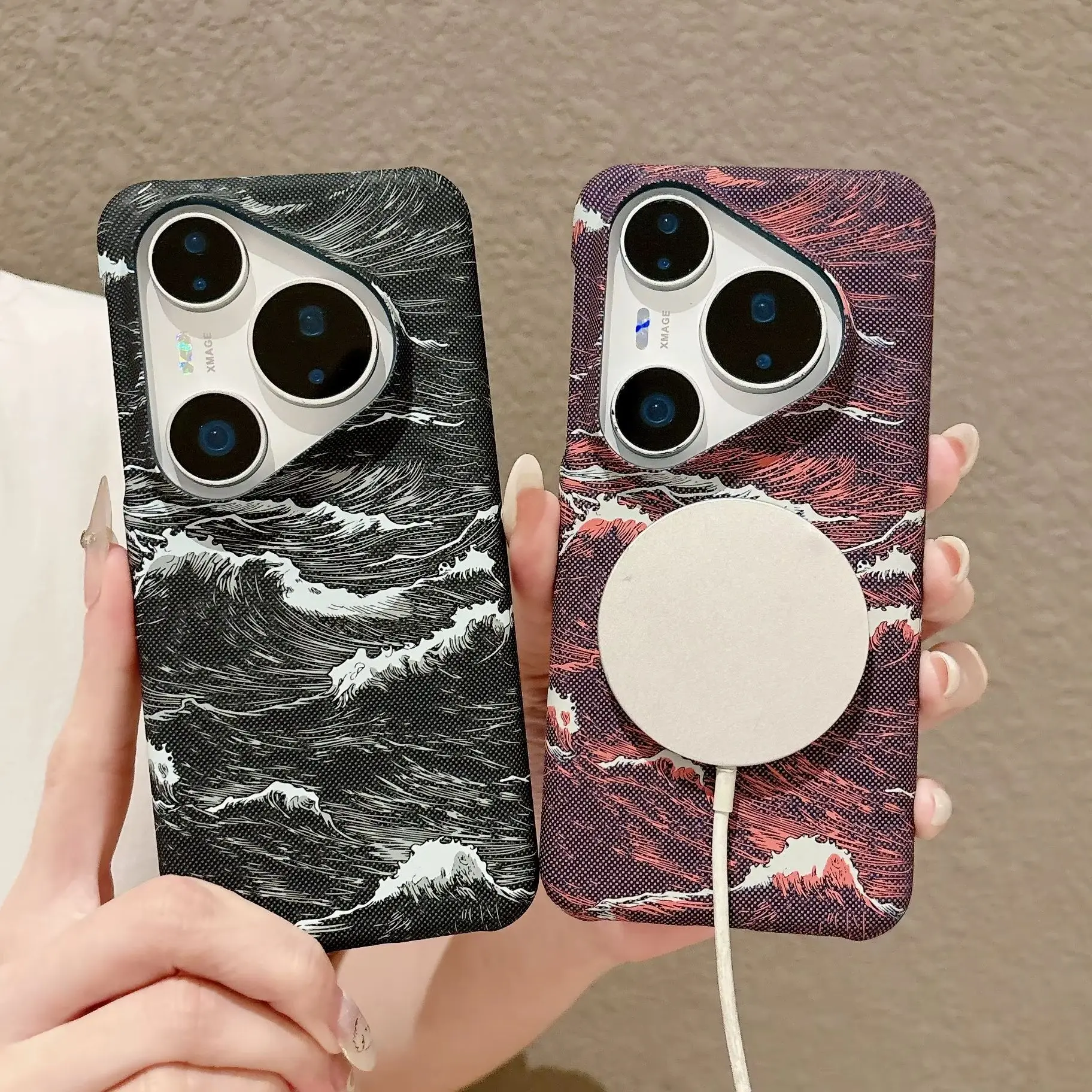 Ultra Thin Frameless Carbon Fiber Sea Wave Texture Magnetic Hard Case