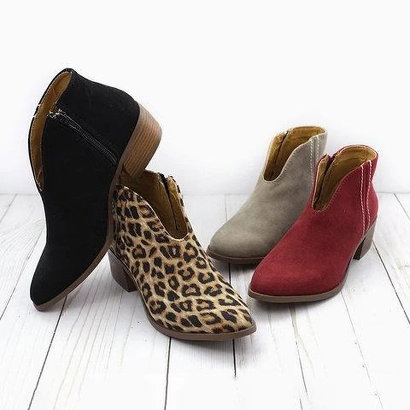 Woman Boots High Heel Shoes Boot Women Boots Fashion Leopard Print Sexy Pointed Toe Ankle Boots Lady Party Shoes Ladies