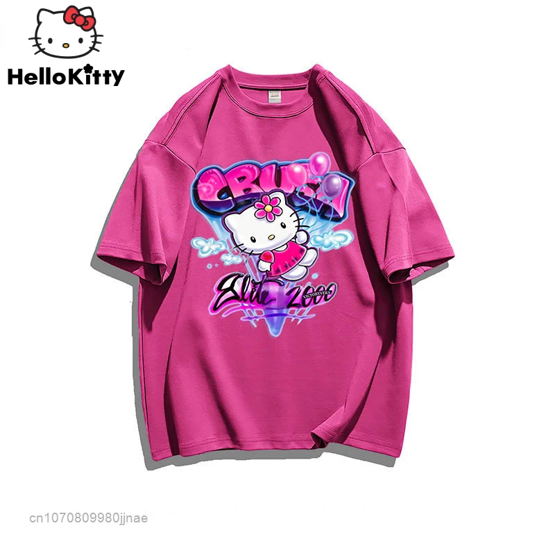 

Hello Kitty Summer Cartoon Clothes For Fashion Women Oversize Cotton T Shirt Girl Y2k Streetwear Korean Style Cute Short Sleeve